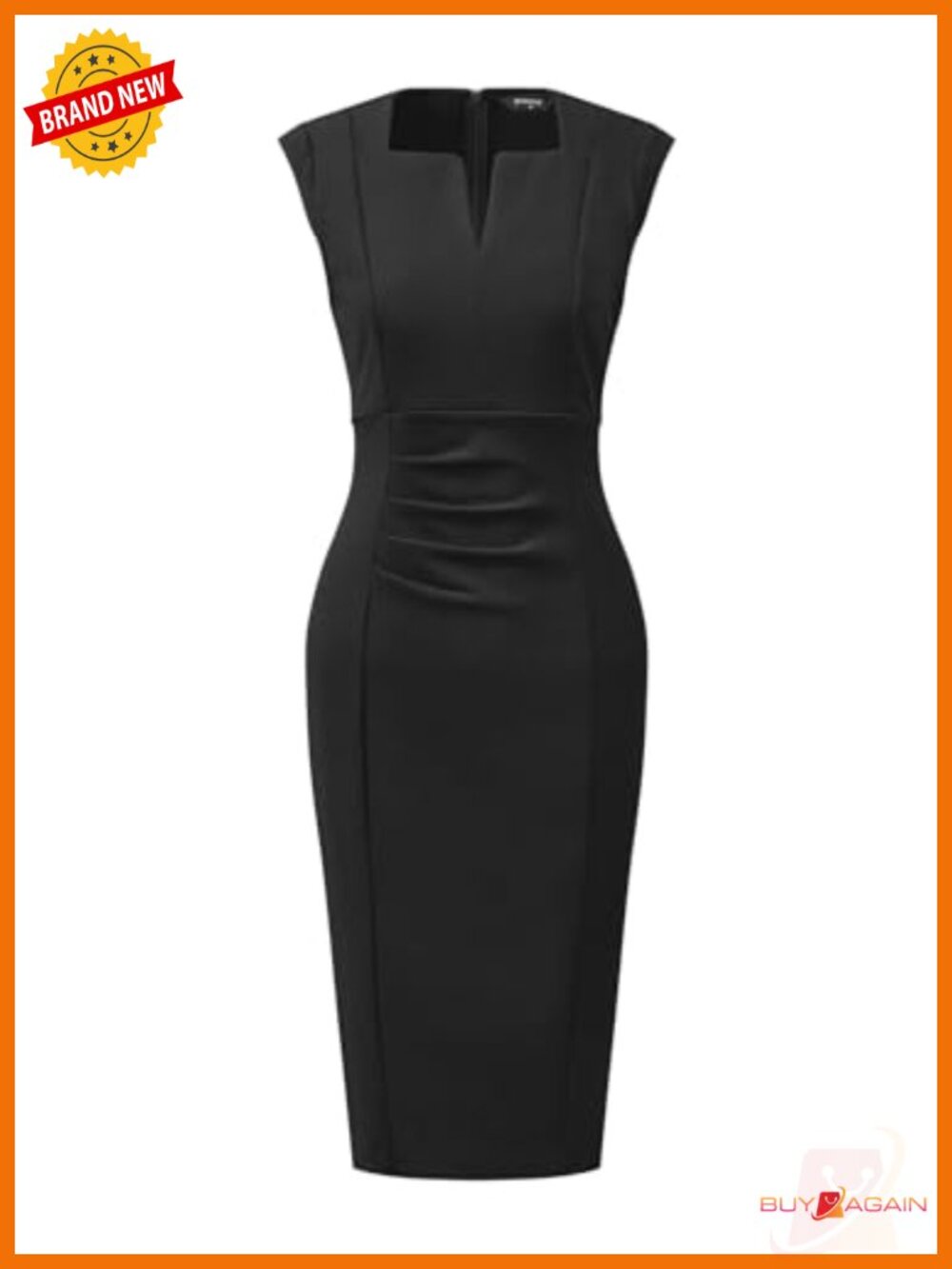 Sheath Pencil Work Dress Sleeveless V Neck Ruched Office Business